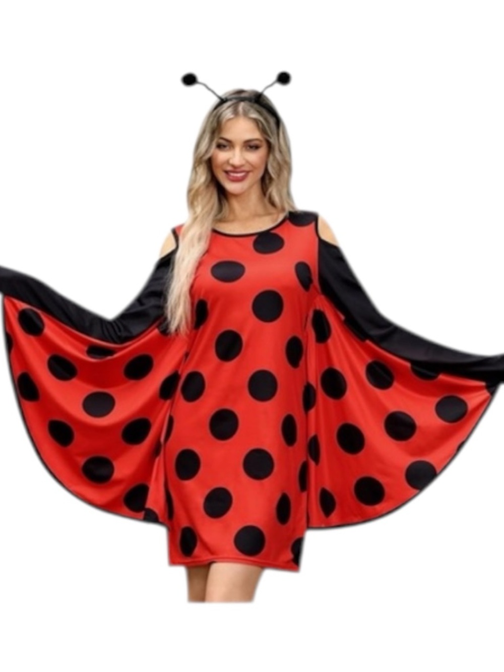 Ladybug Costume Dress Red Black Polka Dot Halloween Batwing Sleeve Size Medium